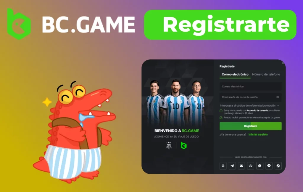 Para obtener bonos primero debes registrarte en BC Game