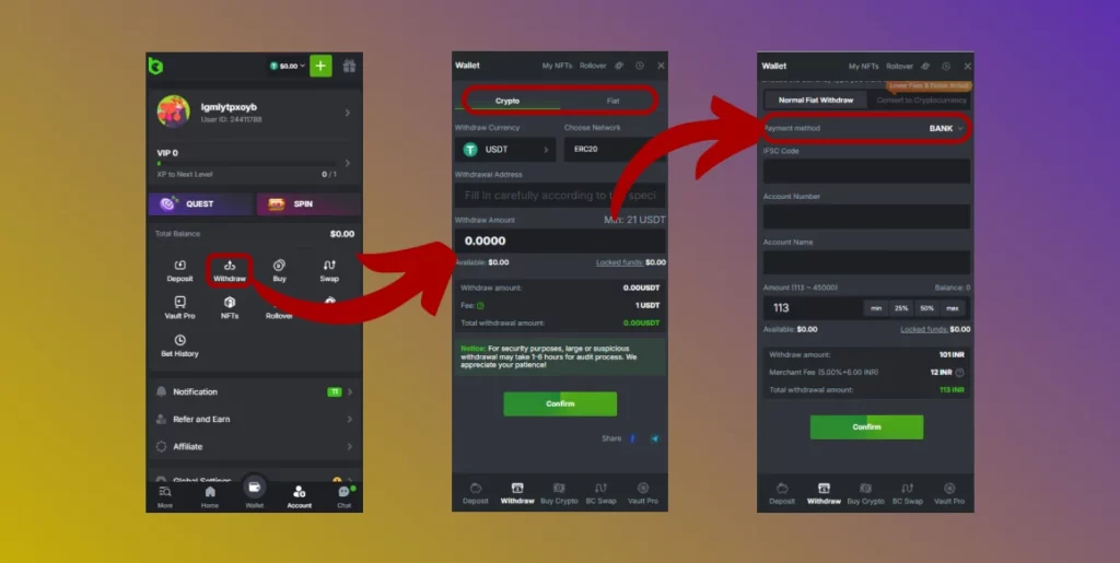 Simple gouide on how to withdraw winnings from BC Game account 