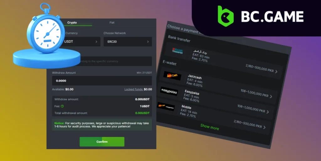 Explaining the time that takes to withdraw from BC Game